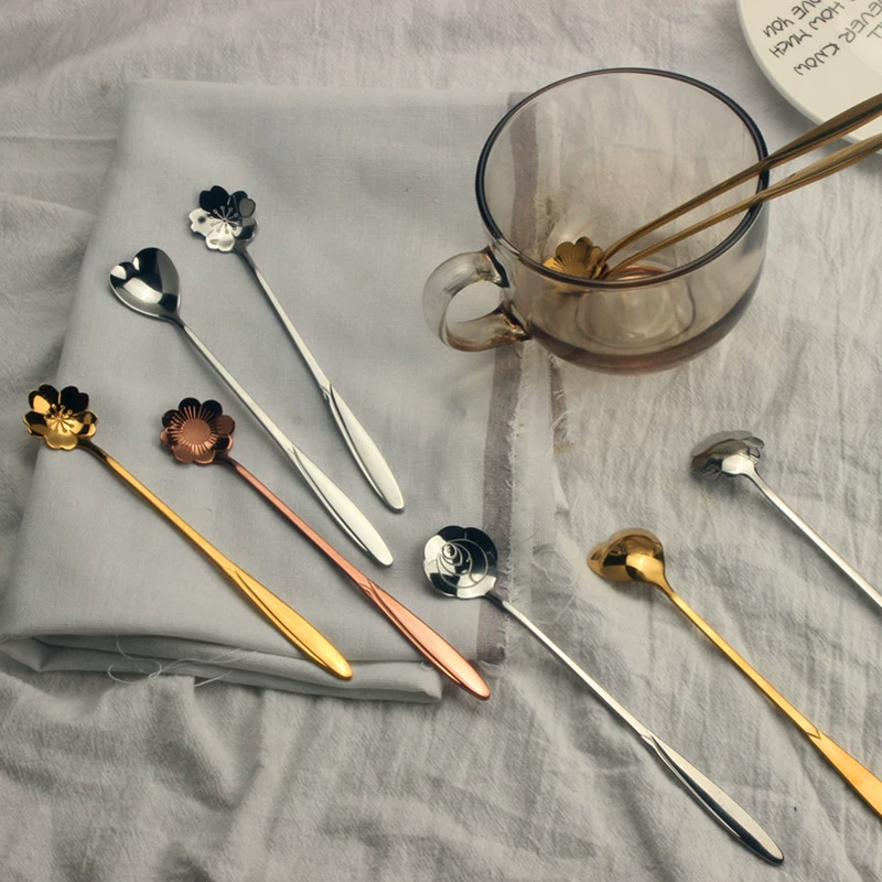 Coffee mixing stick stainless steel, creative spoon, flowered