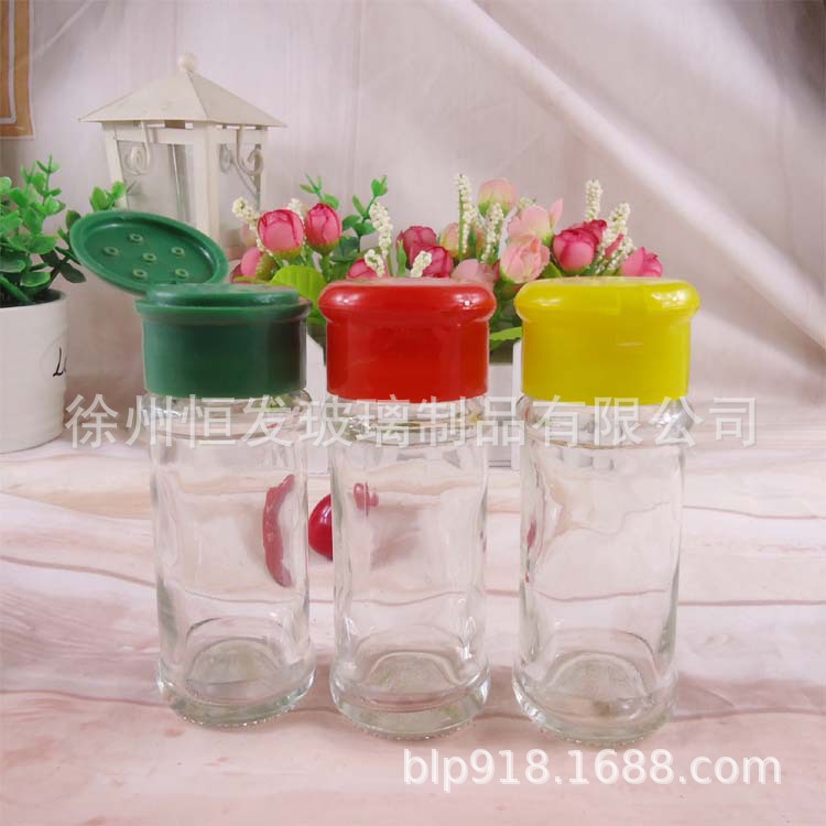 厂家批发100ml胡椒粉玻璃瓶圆形调味料椒盐瓶一体塑料盖玻璃瓶