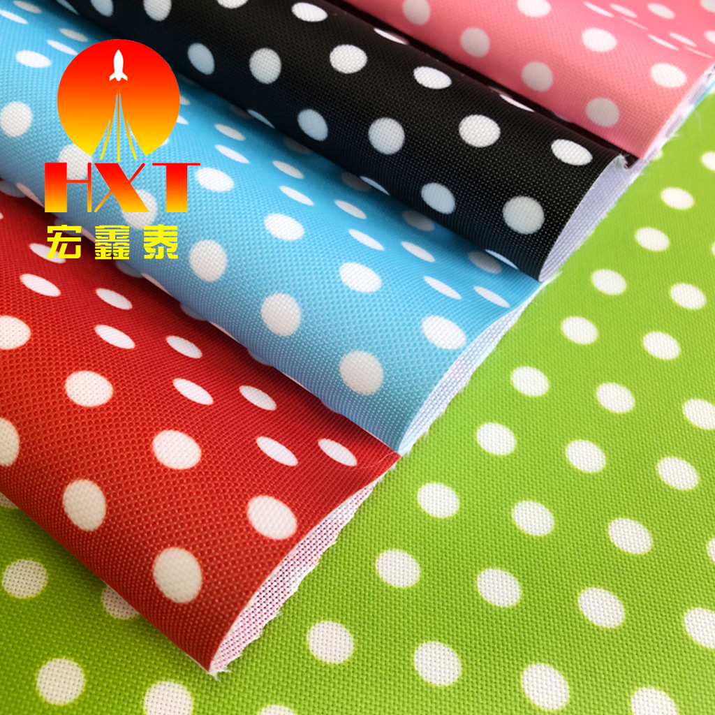 现货 TPE环保涤纶布 600d圆点印花牛津布 防水面料 箱包收纳盒布