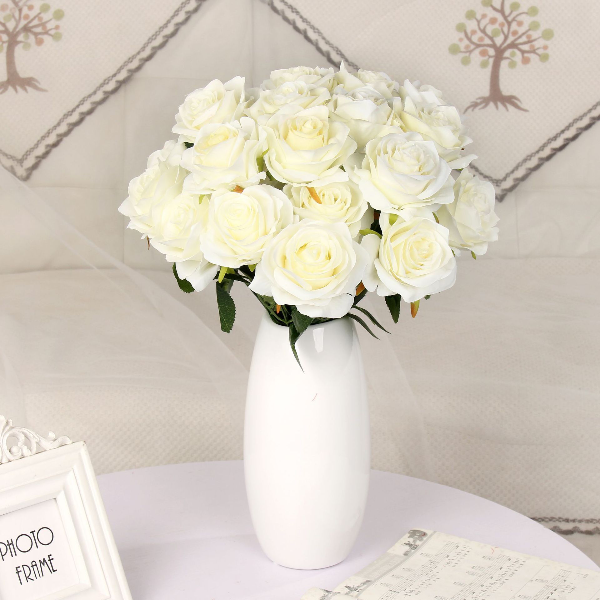 Multi-cabeza rosa artificial falso ramo flor pared de seda floral decoración de la boda manejar rojo naranja diez cabeza nueve cabeza