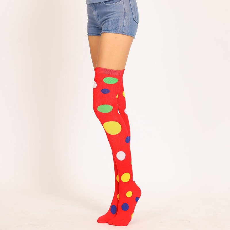 Calcetines de payaso lunares amarillo sobre la rodilla Calcetines de algodón a través de la frontera de estilo europeo y americano calcetines de baile de Navidad