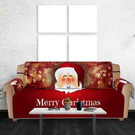 3D数码印花沙发套 18新款卡通红色圣诞老人图案沙发垫坐垫 现货
