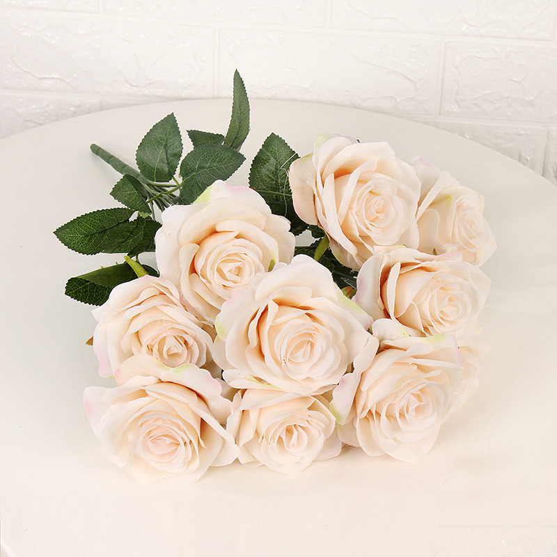 Multi-cabeza rosa artificial falso ramo flor pared de seda floral decoración de la boda manejar rojo naranja diez cabeza nueve cabeza