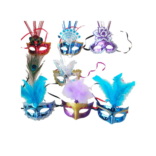 Halloween Luminous Mask Feather Masquerade New Year Party Props Cartoon Mask