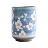 西田木雨 Japanese painted blue and white cup, handle home use, handmade