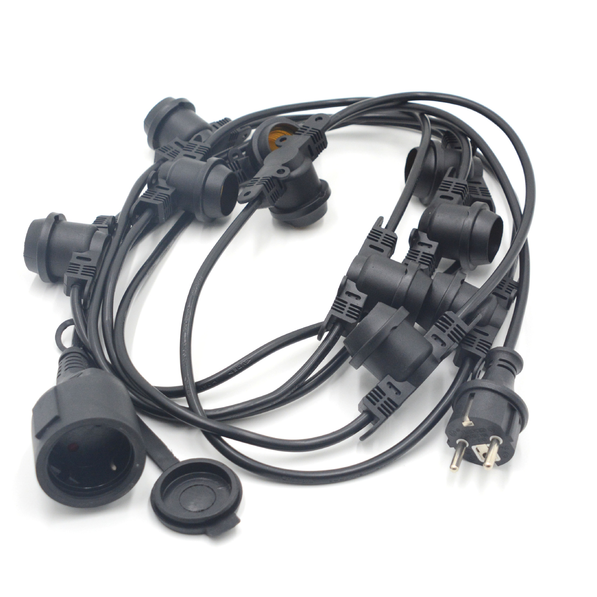 厂家直销黑色E27欧标防水IP65级灯串 线上户外耐寒 40°c10米10头