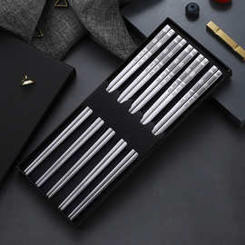 厂家直供 304不锈钢筷子镀金炫彩黑色全方形防滑酒店礼品筷子套装