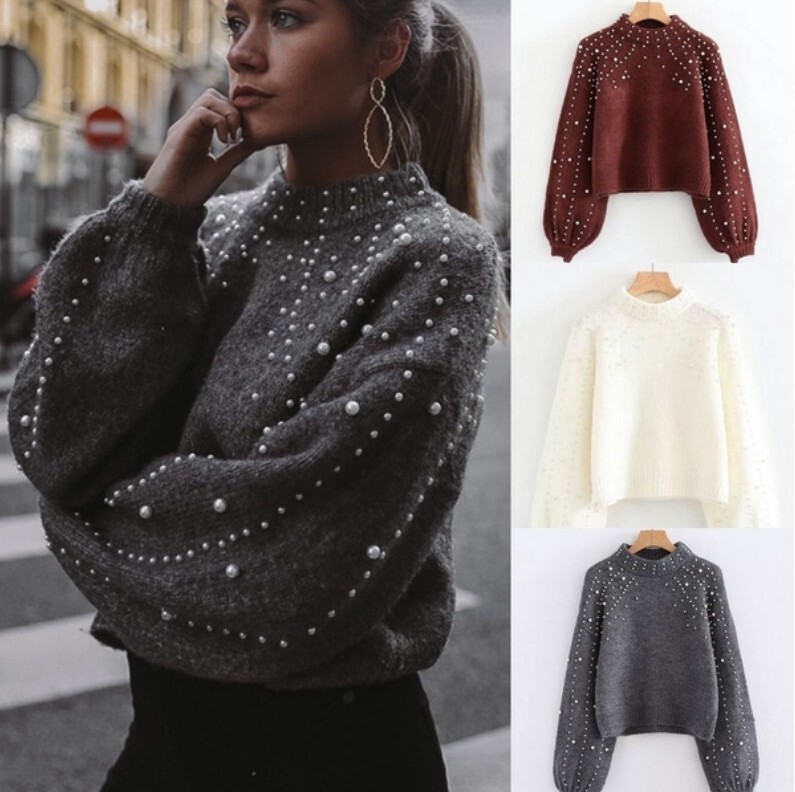 Autumn and winter 2024 European and American round neck sweater women's pullover sweater women's bubble beads cross-border women's Amazon sweater
