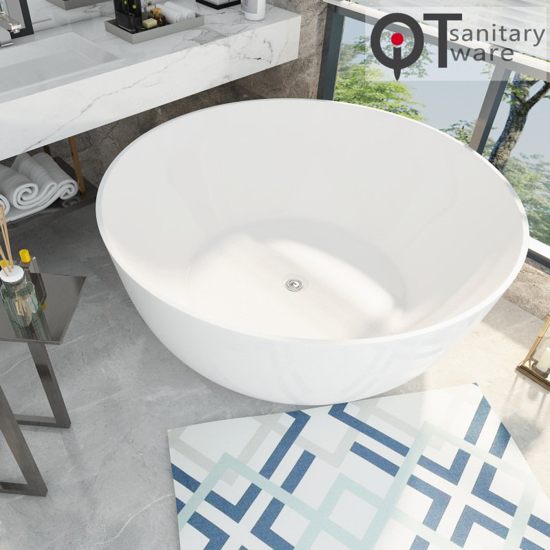 Foshan factory 1.35/1.5 meters small apartment acrylic round independent small bathtub bath plate special price