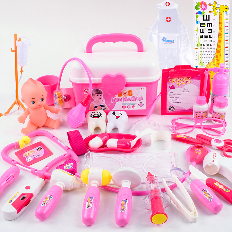 외래 의사 핑크 + 교수형 병 인형 앞치마