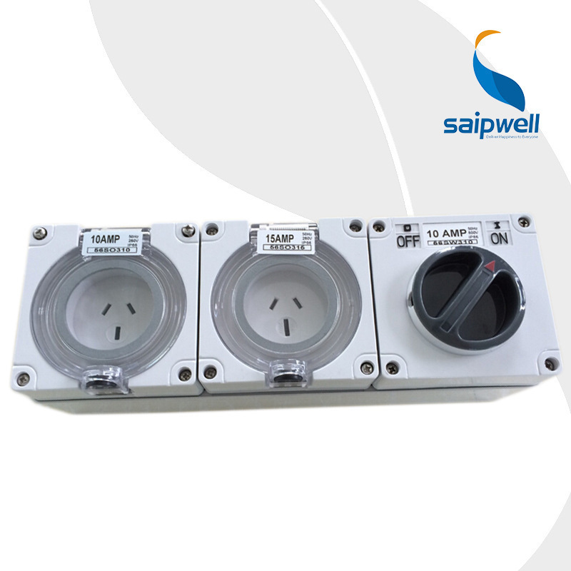 直销赛普澳式防水开关插座 IP66户外开关防水插座 3个连体插