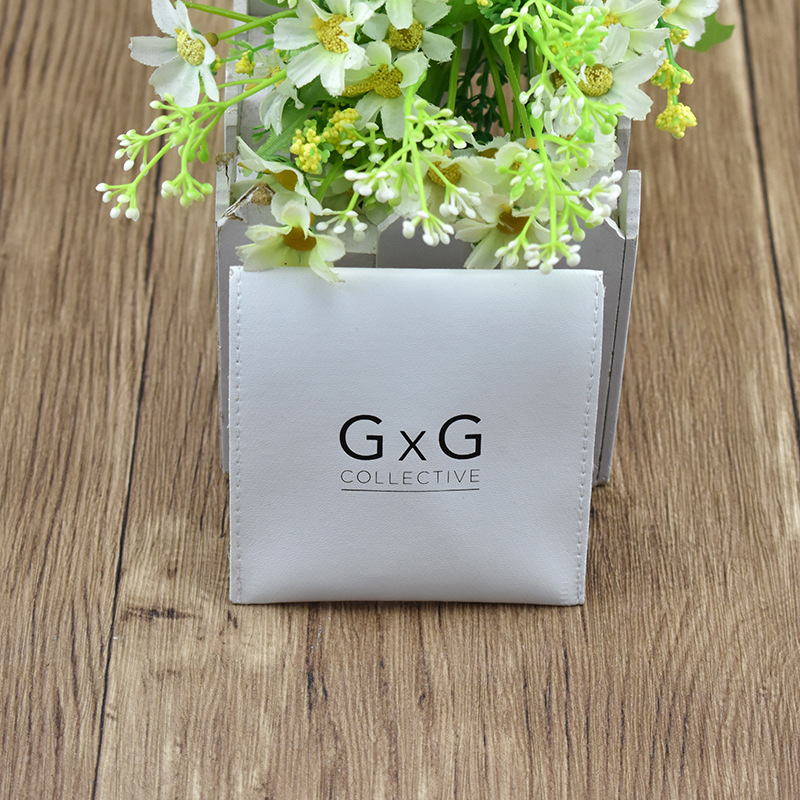 白色PU暗扣收纳袋 镜子收纳袋带纽扣 防水零钱袋