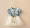 Denim skirt, dress, with short sleeve, mesh skirt