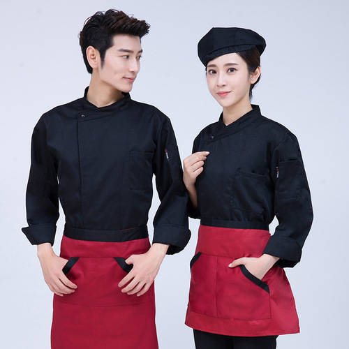 Pure White Hotel Kitchen Chef Uniform Men's Long Sleeve Set Autumn/Winter Option Back of House Workwear Thick Chef Coat Cotton