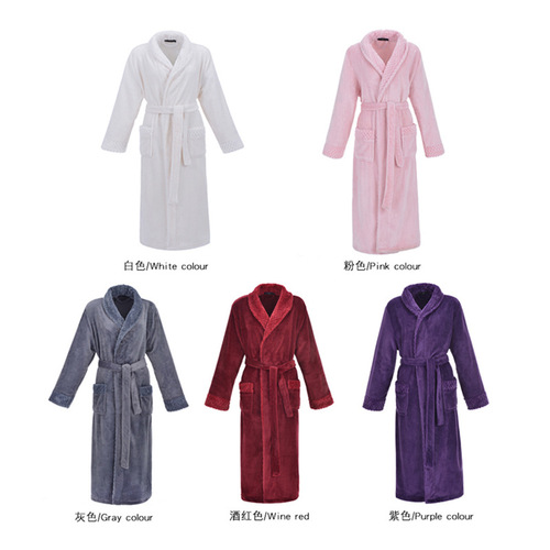 Cross-border autumn and winter thickened bathrobe flannel nightgown long men's nightgown plus velvet hotel pajamas couple nightgown