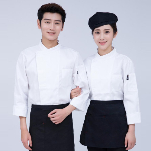 Pure White Hotel Kitchen Chef Uniform Men's Long Sleeve Set Autumn/Winter Option Back of House Workwear Thick Chef Coat Cotton