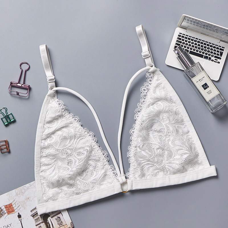 Ropa interior de encaje francés tubo superior japonés triángulo taza sexy sujetador inalámbrico nueva delgada pecho envuelto chica