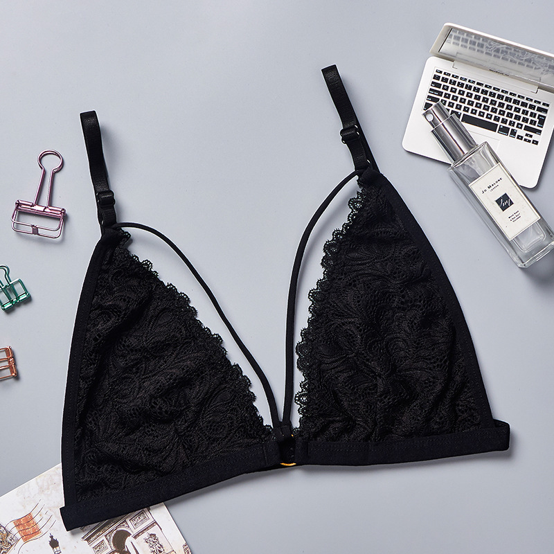 Ropa interior de encaje francés tubo superior japonés triángulo taza sexy sujetador inalámbrico nueva delgada pecho envuelto chica