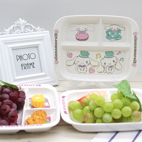 Creative A5 melamine environmentally friendly tableware baby household cartoon divided plate melamine Mickey three-compartment dinner plate