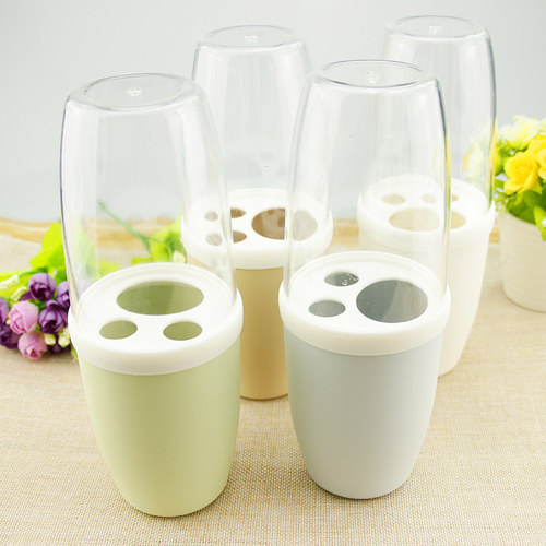 Couple's creative mouthwash cup set with lid, brushing cup, toothbrush holder, dental cylinder, travel toothbrush box, plastic cup