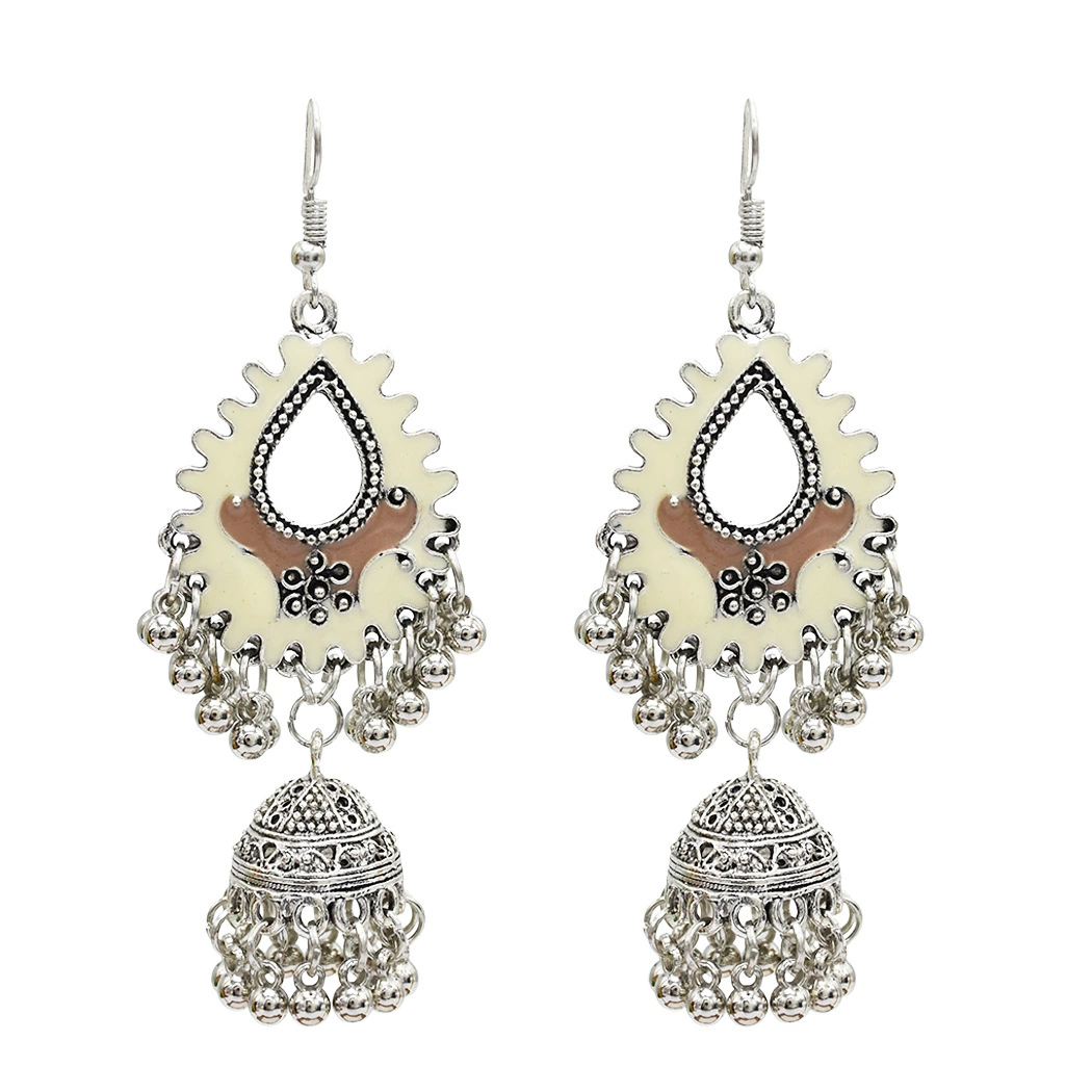 Retro ethnic earrings, classic small bell, boho style, India