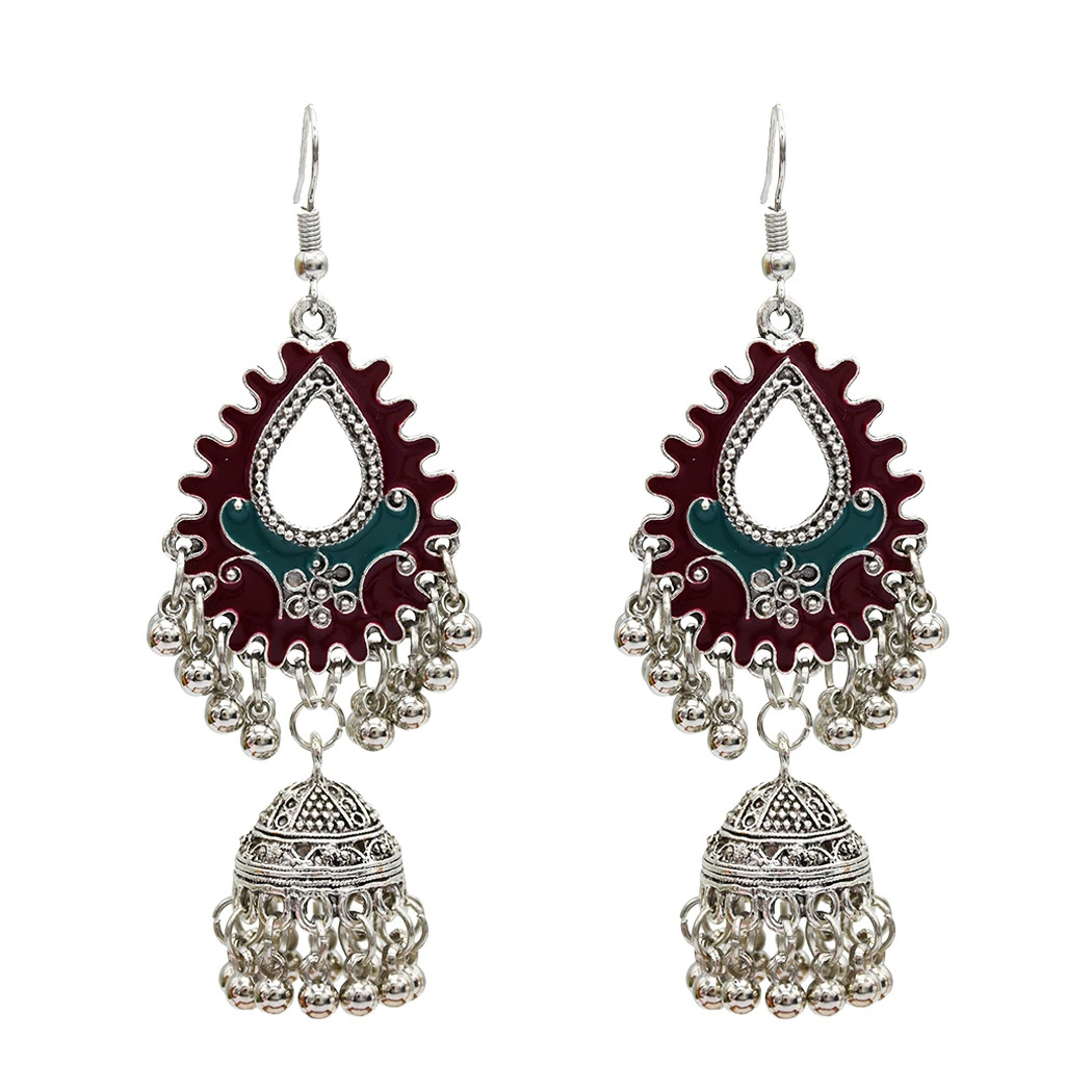 Retro ethnic earrings, classic small bell, boho style, India