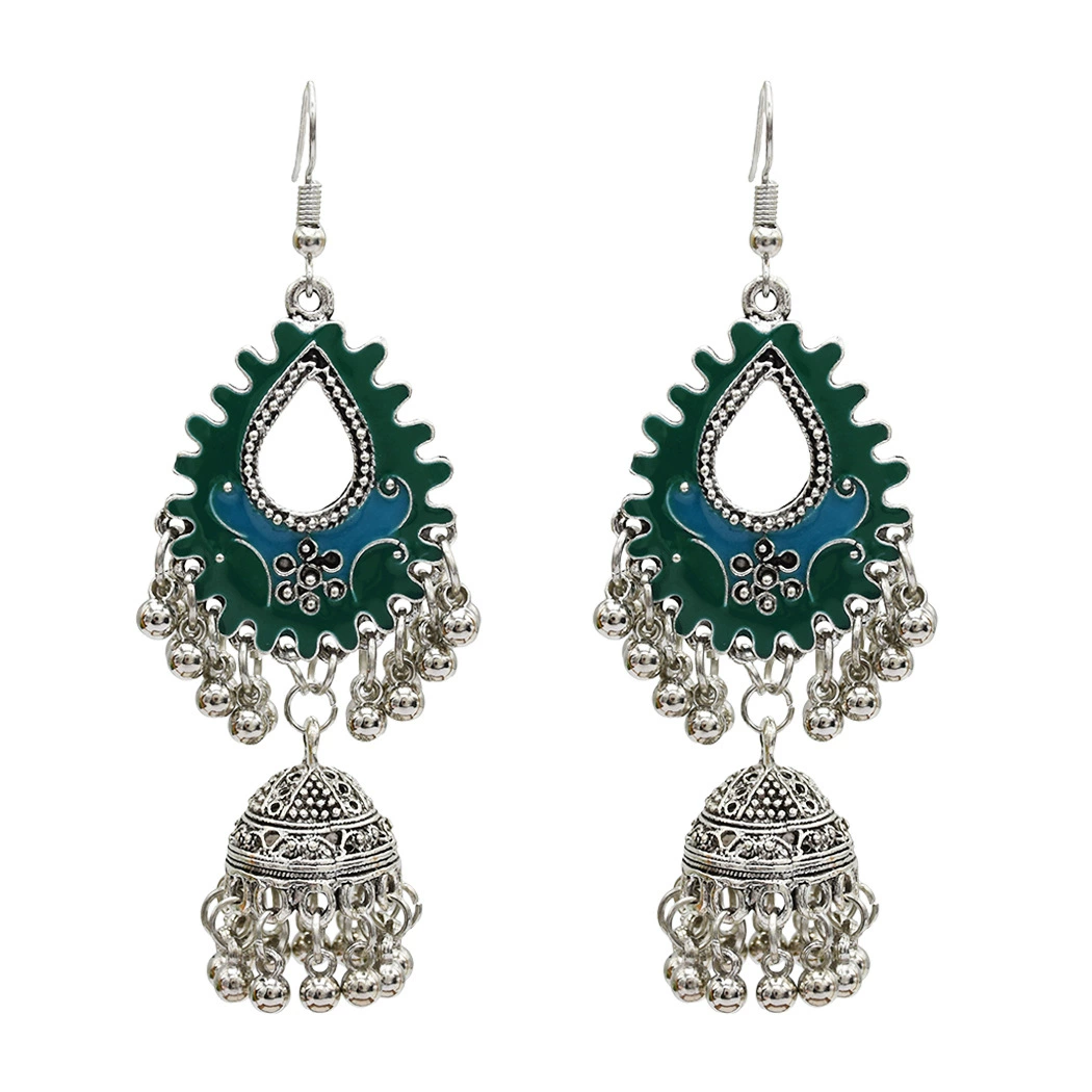 Retro ethnic earrings, classic small bell, boho style, India