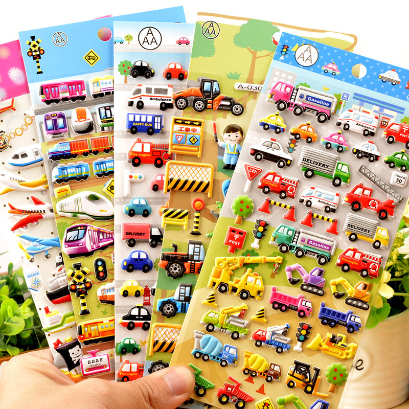 Children's Toy Transportation Engineering Vehicle Car Stereo 3D Bubble Sticker Kindergarten Boy Reward Sticker