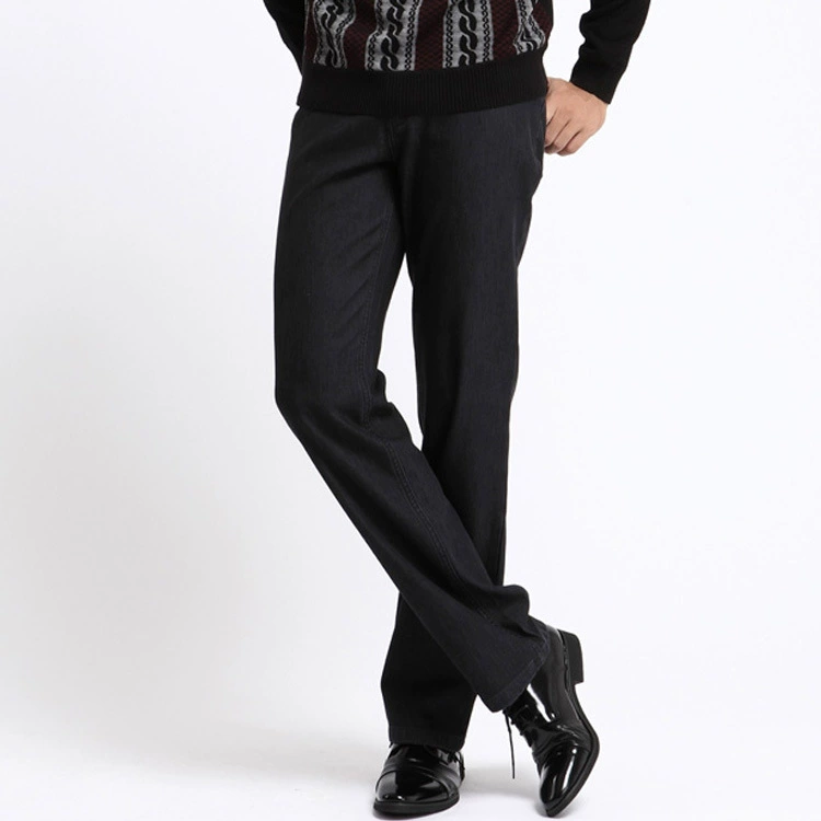 Мужские джинсы с фирменной этикеткой, деловые прямые джинсовые брюки из микроэластичного денима, утепленные мужские джинсы на осень и зиму