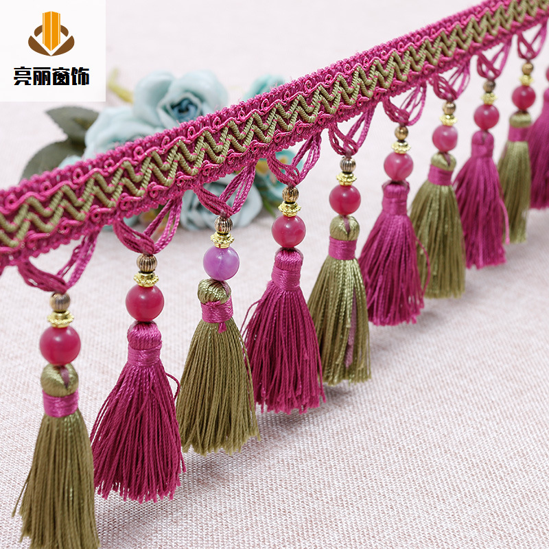 新款欧式窗帘珠子装饰玉石双吊花边 辅料流苏吊穗吊球现货供应