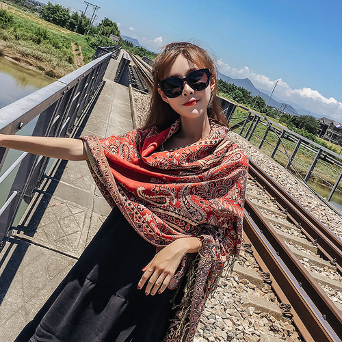 Spring and Autumn Four Seasons Ethnic Style Shoulder Shawl Lijiang Tourism Scarf Women Sun Protection Scarf Tibet Desert Warm Mantle