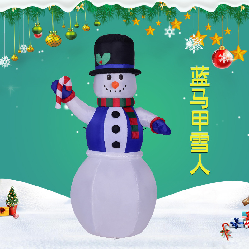 Fábrica directa de 1.8mm iluminación inflada Santa Claus muñeco de nieve Navidad vestido chaleco azul muñeco de nieve