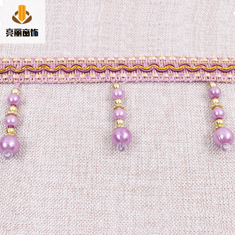 新款家纺辅料花边三颗珍珠串珠 窗帘花边珠子家纺花边现货供应