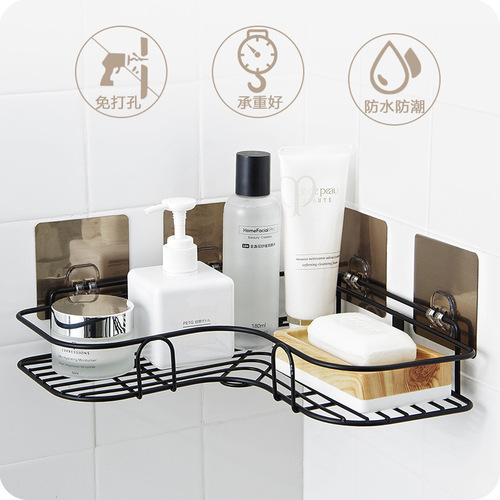 T2078 iron bathroom storage rack corner punch-free storage rack wash rack kitchen self-adhesive traceless tripod