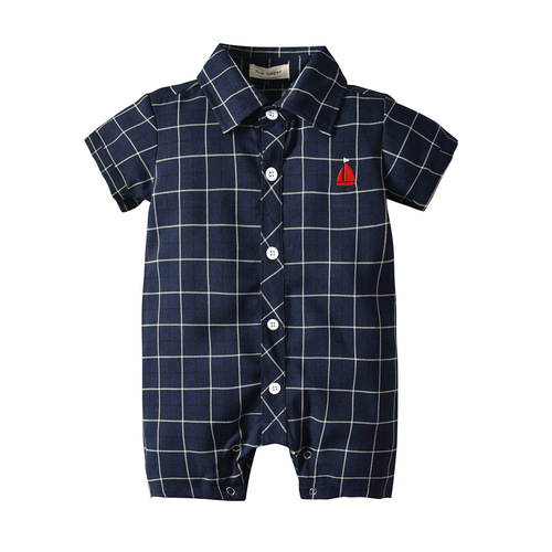 Korean Version New Summer Children's Striped Short Sleeve Cotton Baby Onesie Two Colors Outing Hosiery Climbing Suit