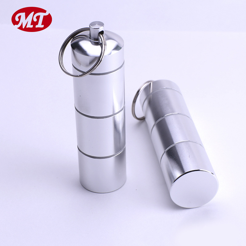 多功能特长三节铝合金圆形便携式密封防水药丸瓶药罐厂家直销