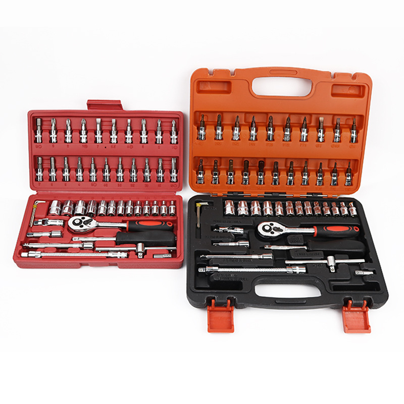 批发铬钒钢46件套套筒组套工具多功能快速棘轮套筒汽车维修组套