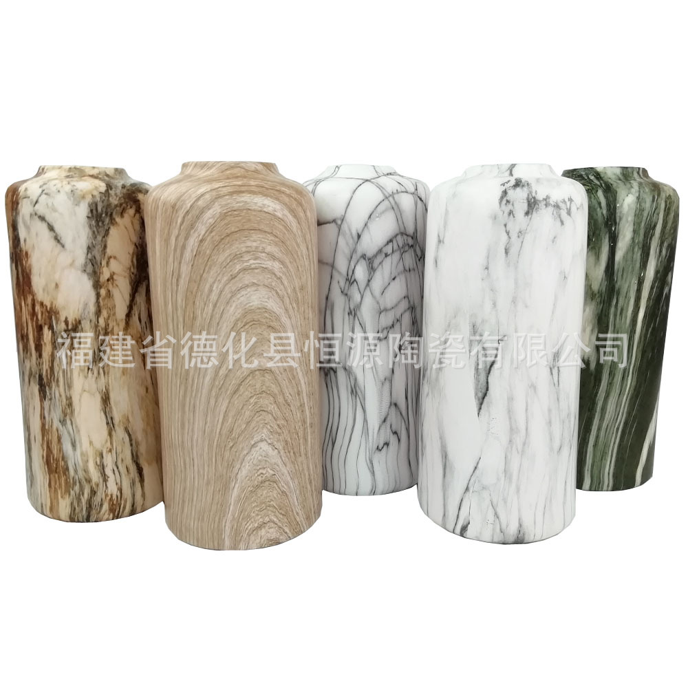 Factory Direct Sales Water Transfer Printing Marble Texture Home Decor Ceramic Flower Vase Blue and White Porcelain Creative