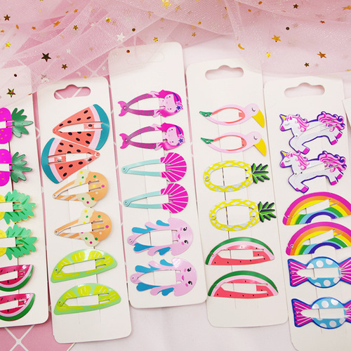 Korean printed cute children's hairpin girls paint princess cartoon bb clip Korean fruit hairpin hair accessories set