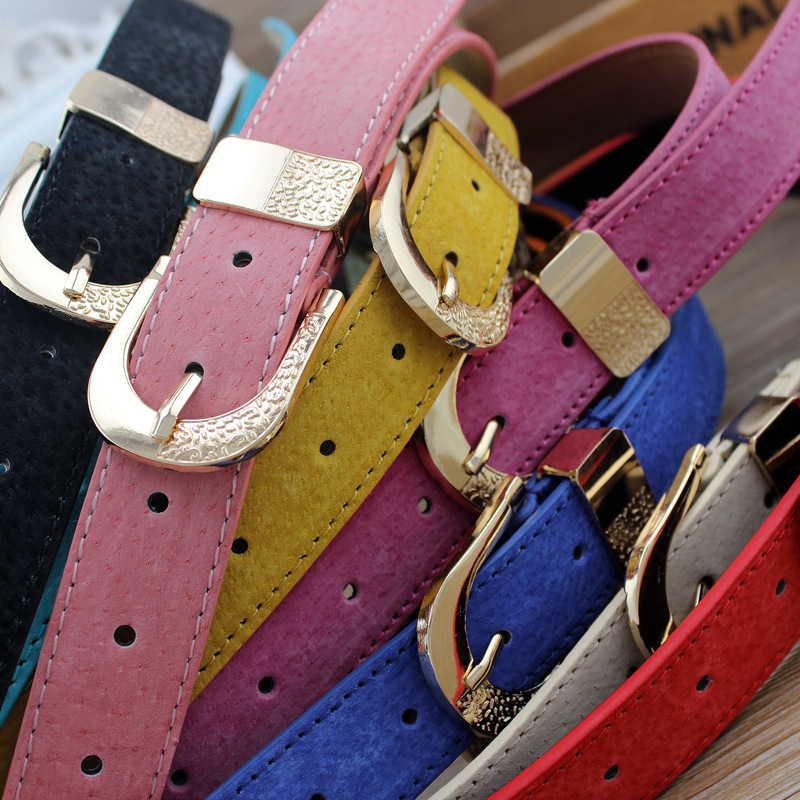 Women Wide Faux Leather Belt Set Multi Color Pin Buckle