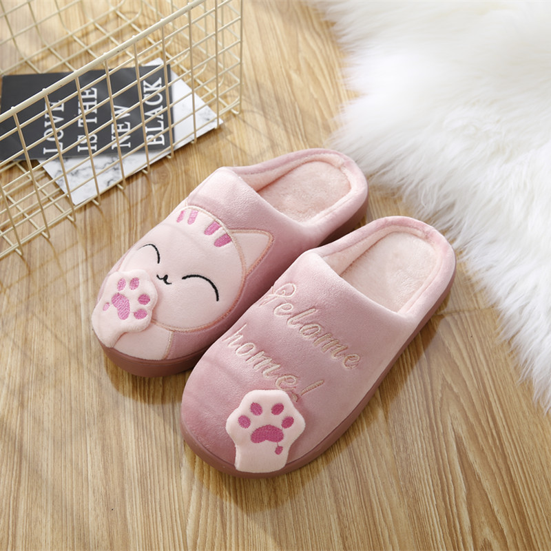 Pantuflas de algodón de invierno, diseño gato de la suerte, cálidas y peludas, unisex para pareja y uso en casa