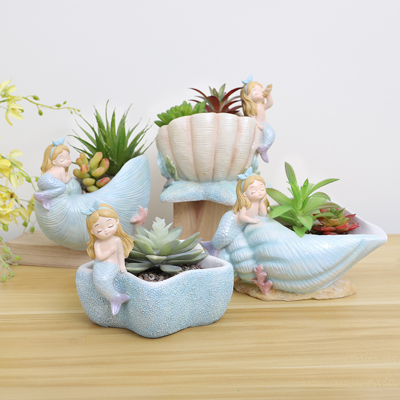 Chậu Cây Resin Chậu cây nàng tiên cá resin, chậu mọng nước mini, trang trí nhà, tiểu cảnh và sân vườn (RG-124)