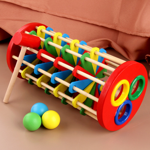 Children's falling ladder knocking ball small hammer knocking toys infant early education educational wooden percussion piling table ball falling ladder
