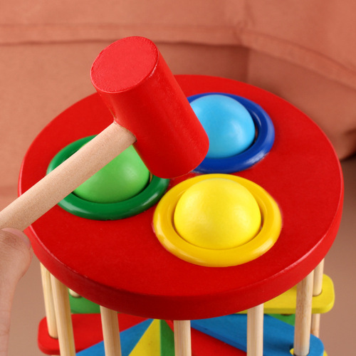 Children's falling ladder knocking ball small hammer knocking toys infant early education educational wooden percussion piling table ball falling ladder