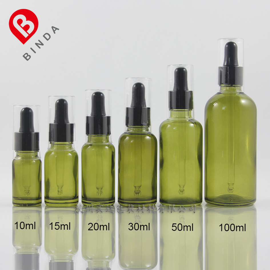 精油瓶型 防尘罩10/15/20/30/50/100ml橄榄色喷涂玻璃滴管瓶