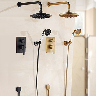Wall-in-wall concealed bathtub faucet European-style antique set bathroom shower with large shower head shower set