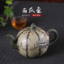 西瓜紫砂壶原矿紫泥月红手工茶壶茶具大号壶花器泥绘一件起批代发