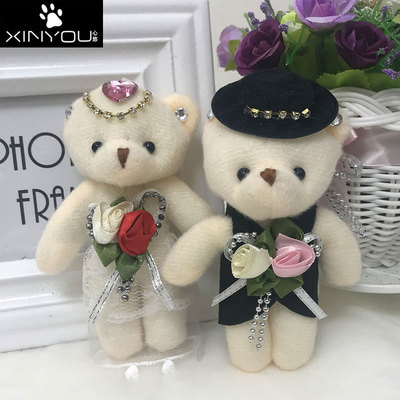 情侣款钻石小熊婚纱小熊 卡通花束 泰迪熊公仔 毛绒挂件婚庆礼品|ms