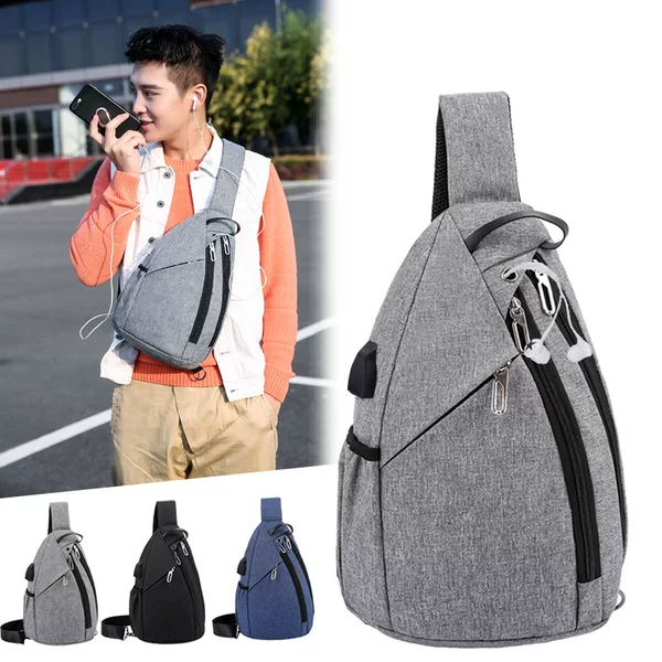 Cross-Border New Small Satchel large capacity multi-function USB men's chest bag messenger bag Amazon manufacturers wholesale