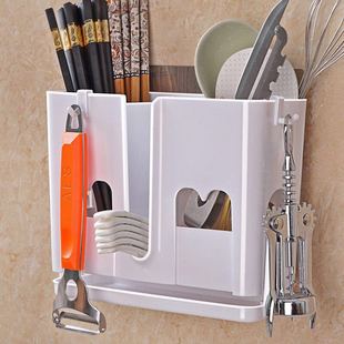 Chopsticks Tube Draining Suction Cup Chopsticks Cage Household Wall-mounted Kitchen Multifunctional Punch-free Plastic Chopsticks Rack
